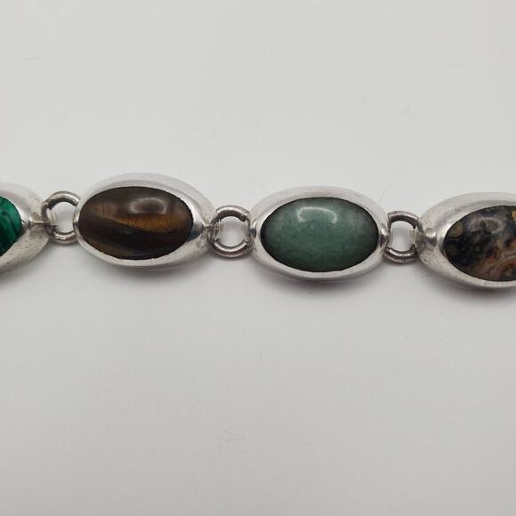 Vintage Taxco Mexico 925 Sterling Silver Multi Gemstone Bracelet 7 Inch 8 Gems - Picture 4 of 11